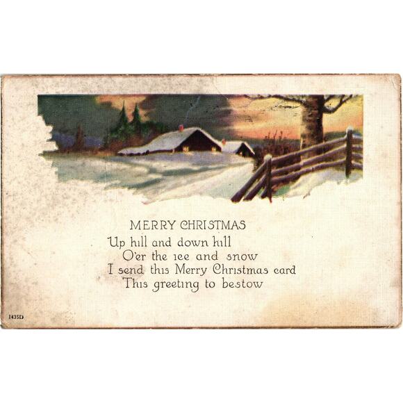 Merry Christmas Postcard Up and Down The Hill Landscape Antique Posted 1924 - Picture 1 of 2